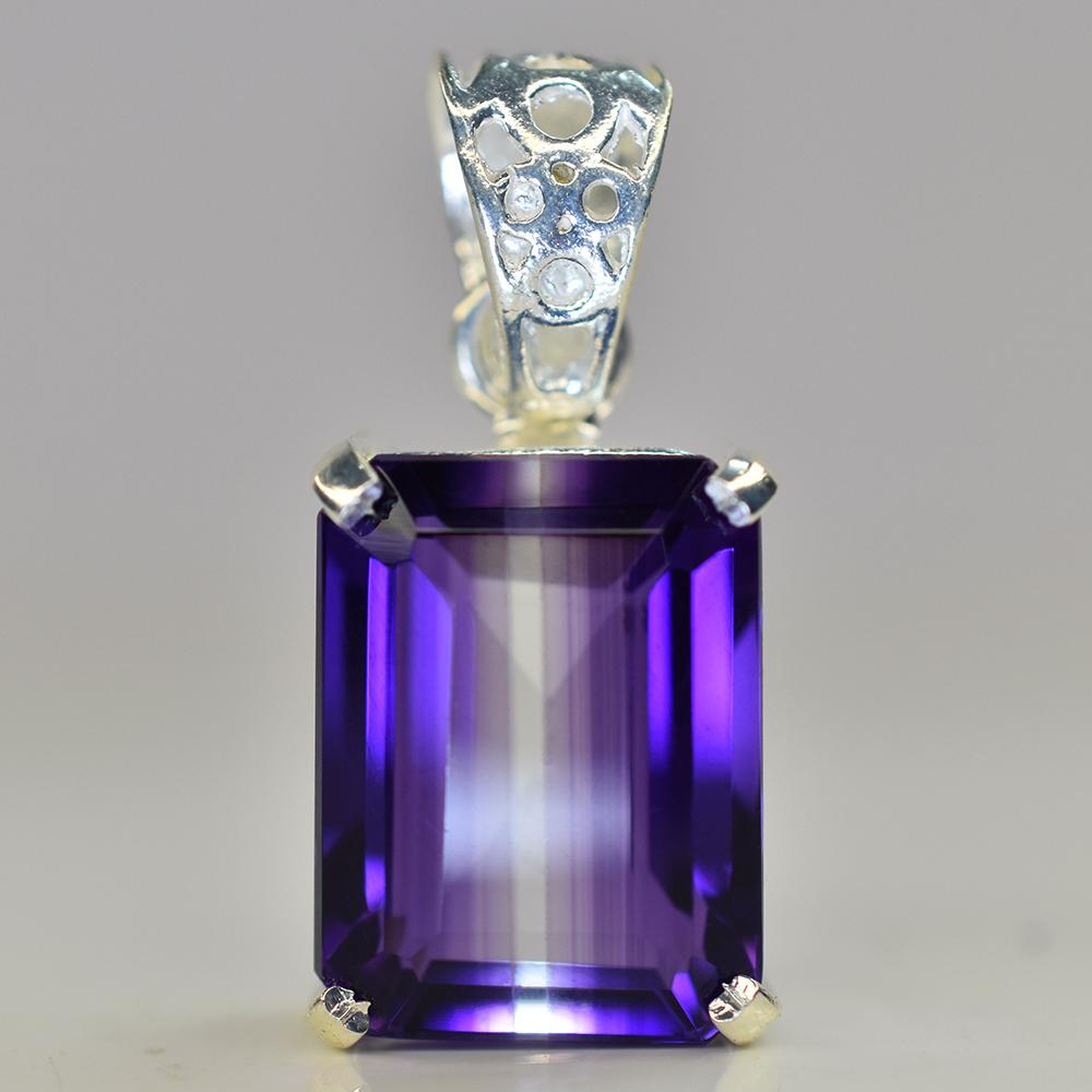 НАТУРАЛЬНЫЙ Фиолетовый Аметист 31 Карат СЕРТИФИЦИРОВАННЫЙ Изум 925 Стерлинговое Серебро Самоцветы Подвеска MY.PD-30-NS