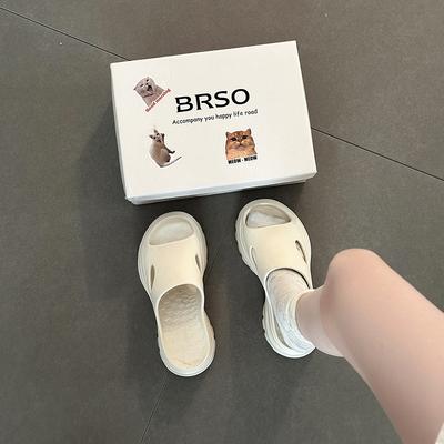 Модные сандалии простые на толстой подошве увеличивающие рост крутые шлепанцы женские летние корейская версия однотонные повседневные универсальные пляжные сандалии на одном ремешке