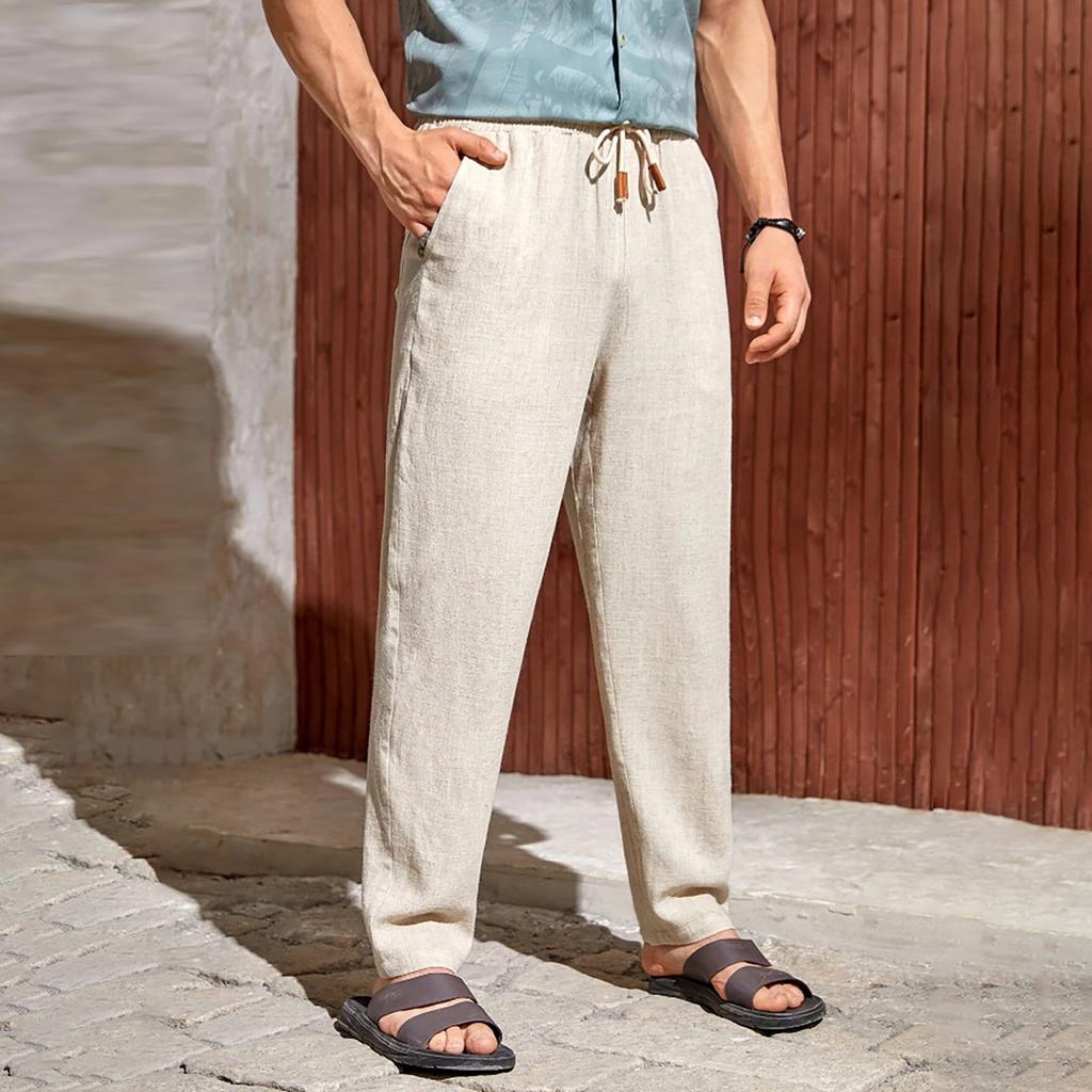 Новые европейские и американские мужские повседневные брюки из хлопка и льна с завязками