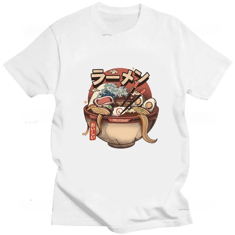 Мужская летняя повседневная футболка с коротким рукавом унисекс уличная футболка уникальный топ японский укиё-астронавт космический рамен смешная аниме футболка