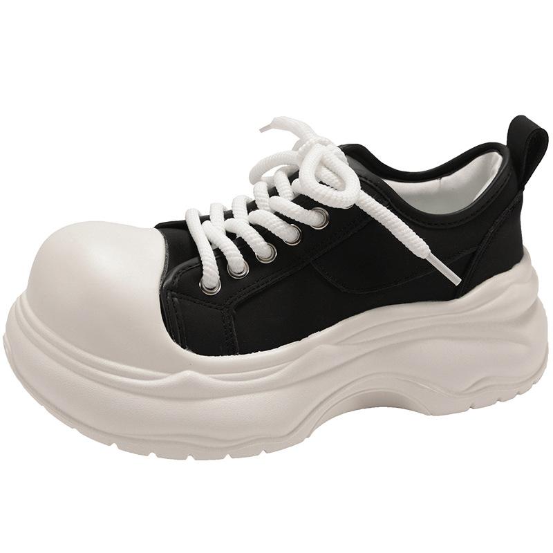 Универсальные белые туфли в стиле ретро с круглой головкой и толстой подошвой, женские, новые, весна-осень 2025 года, легкие, увеличивающие рост, повседневные, спортивные туфли для сноуборда