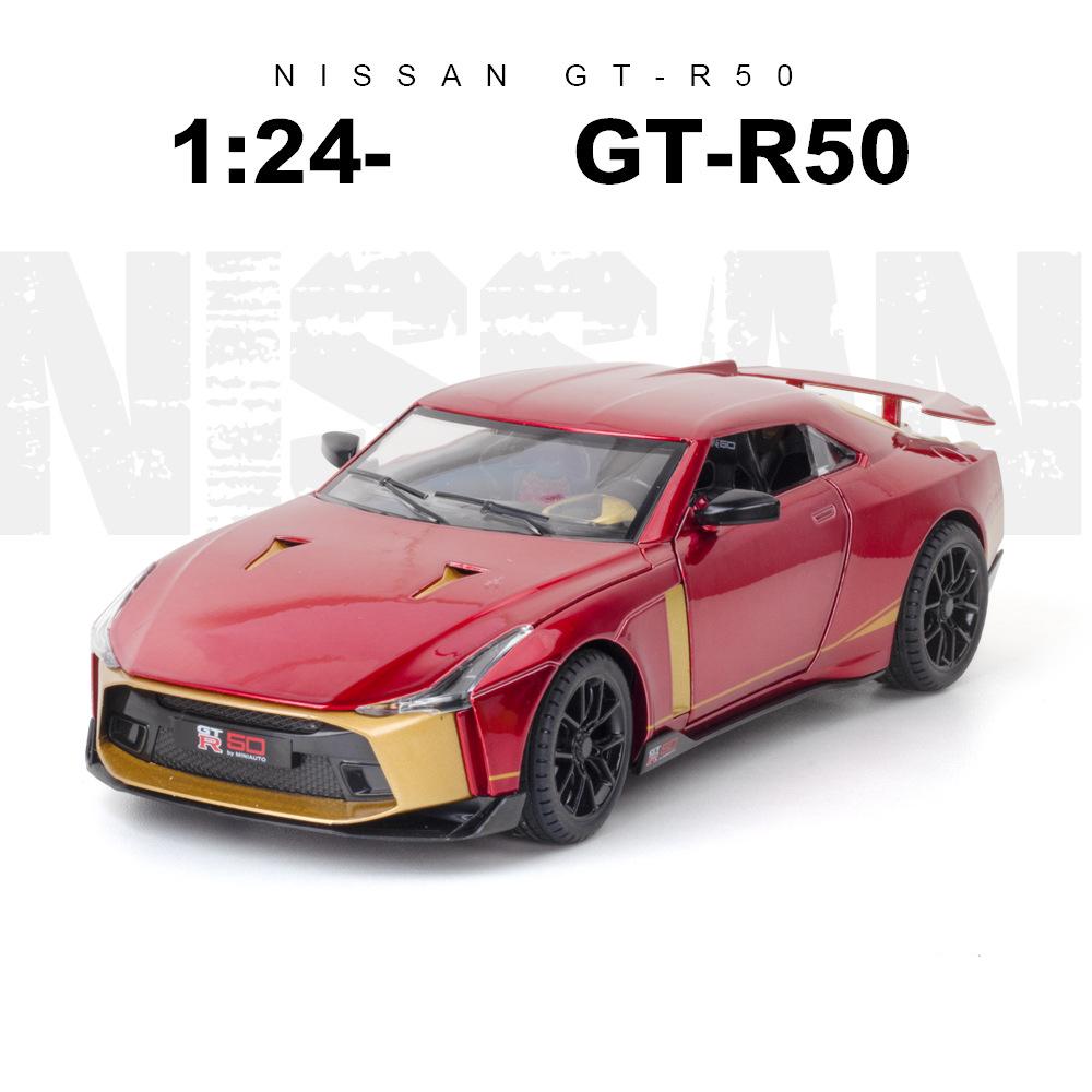 1:24 масштаба Nissan Skyline Ares GTR50 GT-R50, модель автомобиля из сплава, литье под давлением металла, звук, свет, автомобильные игрушки для детей, подарки