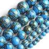 Dark Blue Howlite Gold Silk Loose Beads Jewelry Making Bracelet 15'' 4-12mm