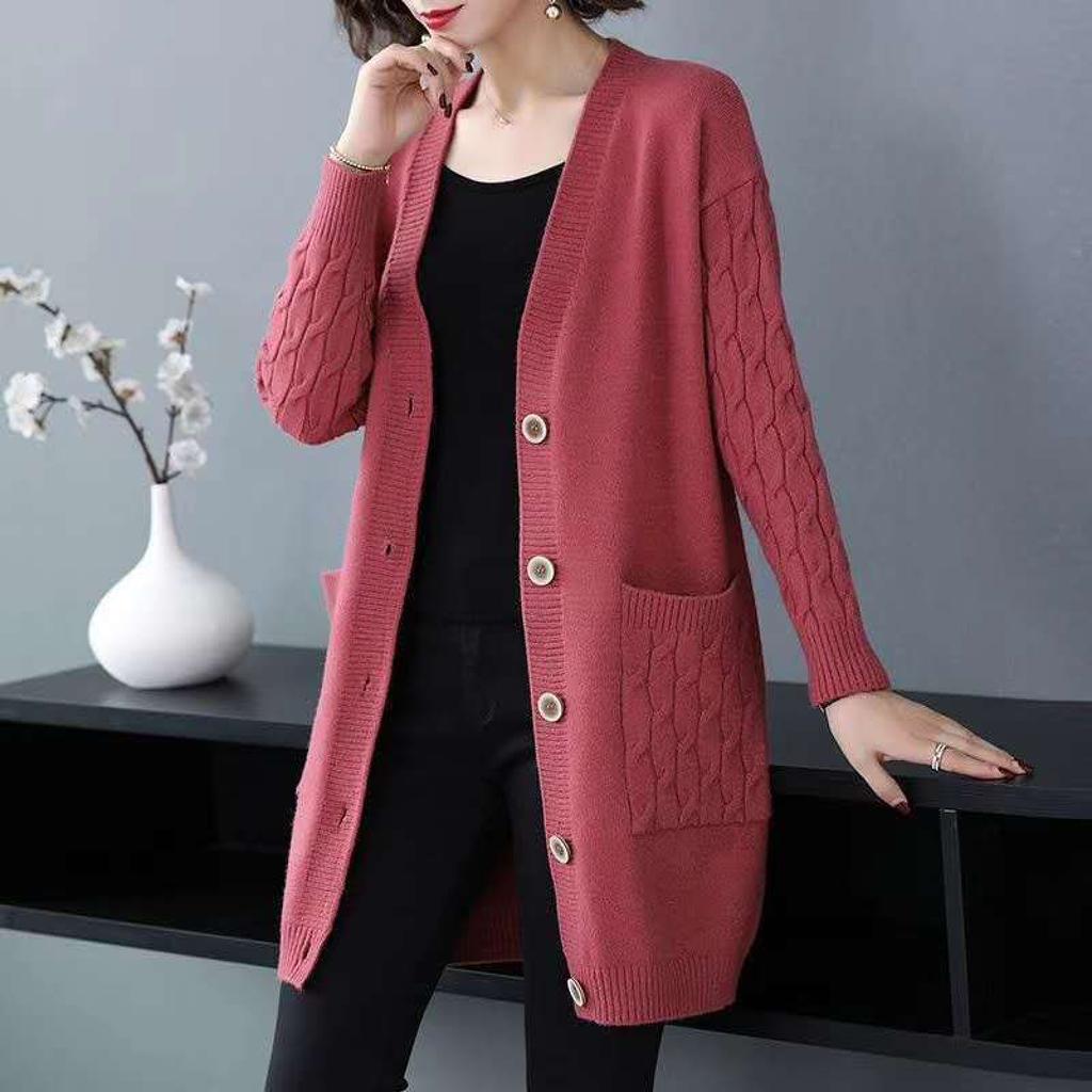 Women's Knitted Cardigan Sweater Button V-neck Fashion Versatile Coat