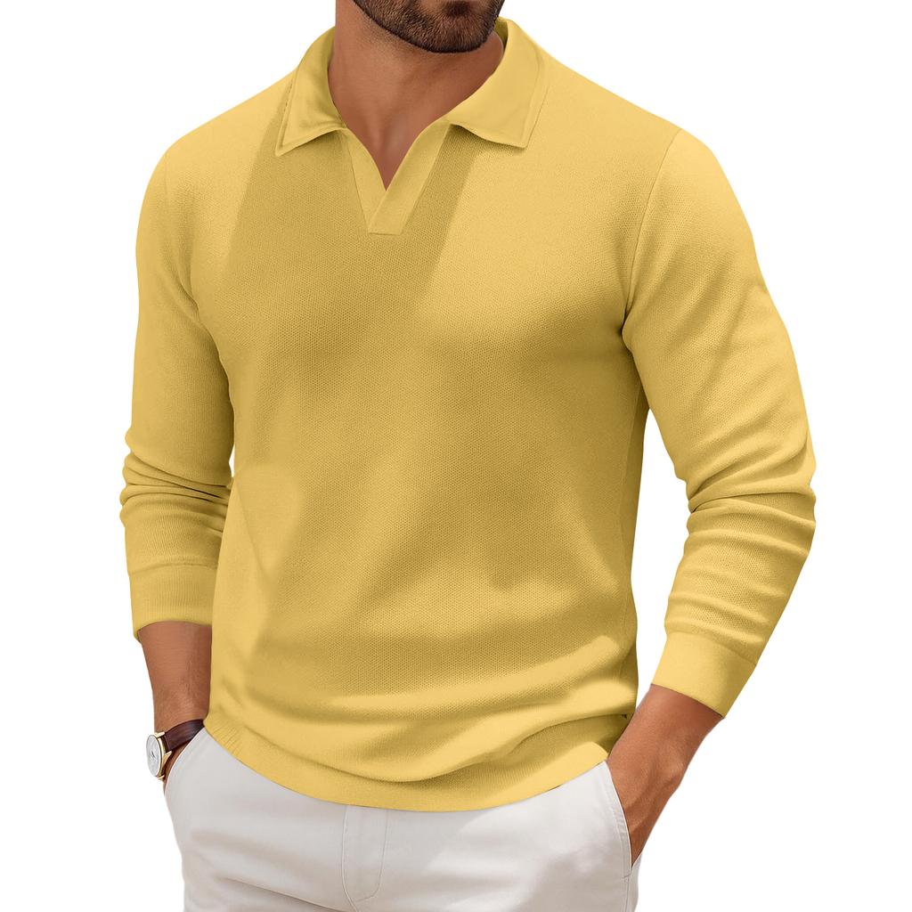 Men's Casual Collared Long-Sleeve Knit Base Layer Top