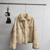 Women's Fashionable Two-Tone Real Rabbit Fur Collar Coat - 2025 Casual Short Style