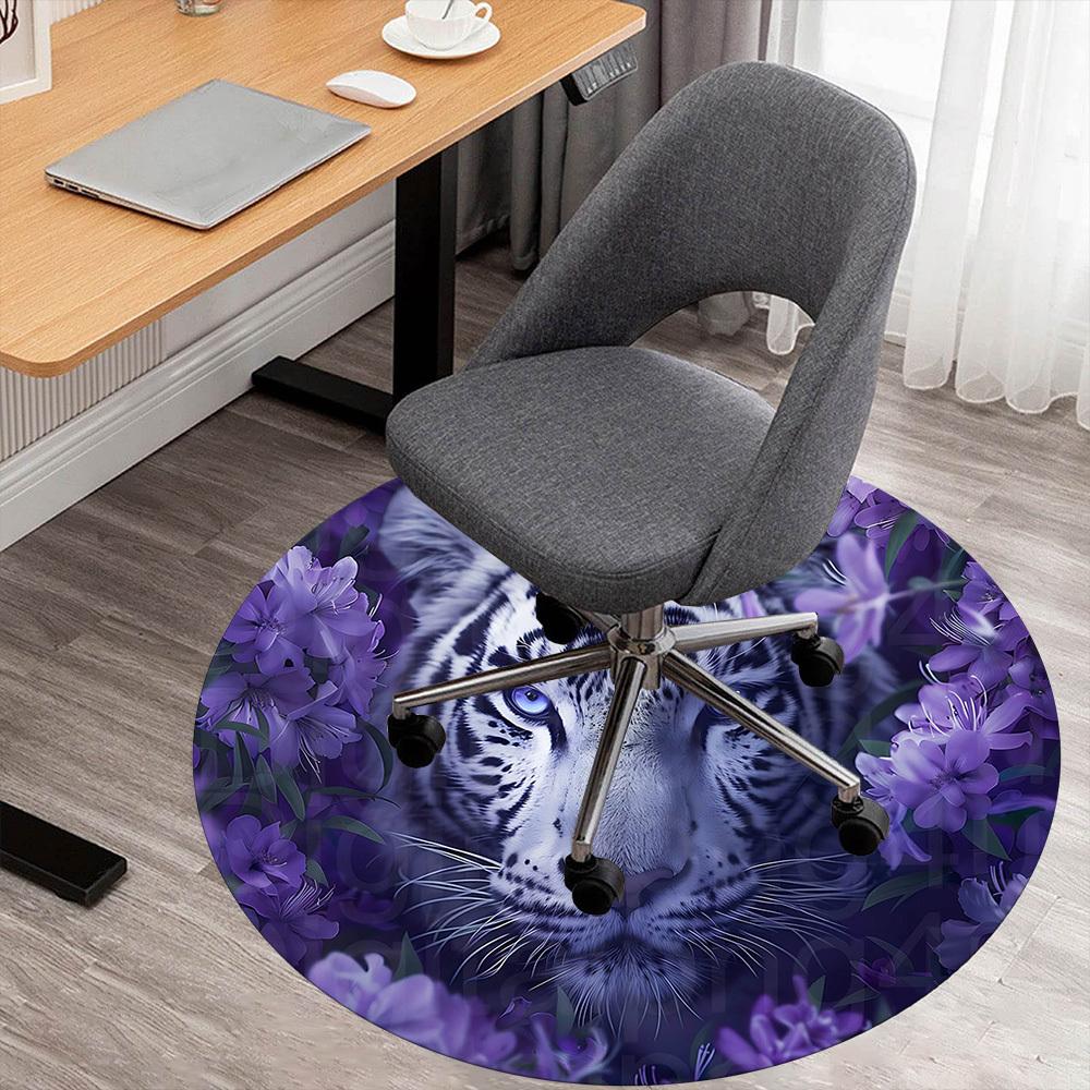1pc tiger purple Round Chair mat Area Rug - Non-Slip, Floor Mat for Office, Bedroom, and Indoor Decor -1002272