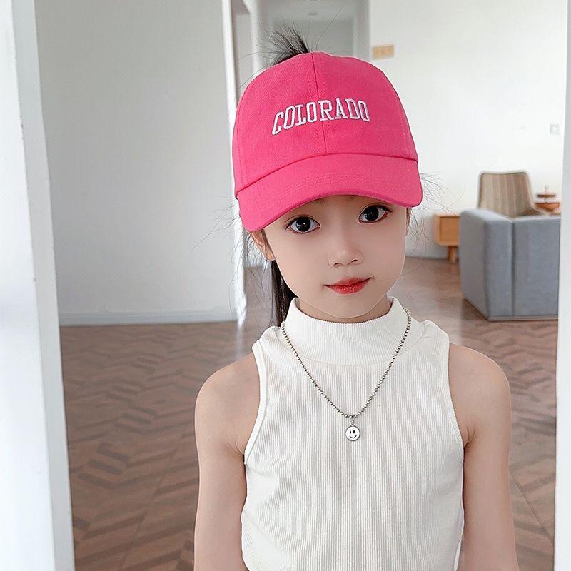 Girls Can Tie A Ponytail Hat Spring and Autumn Baseball Cap Children's Embroidered Fashionable Baseball Cap Girls Simple and Versatile Sun Protection