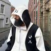 Европейский и американский стиль Ins осень-зима цветные блоки сращивание уличная повседневная молния вышитые буквы толстовка с капюшоном