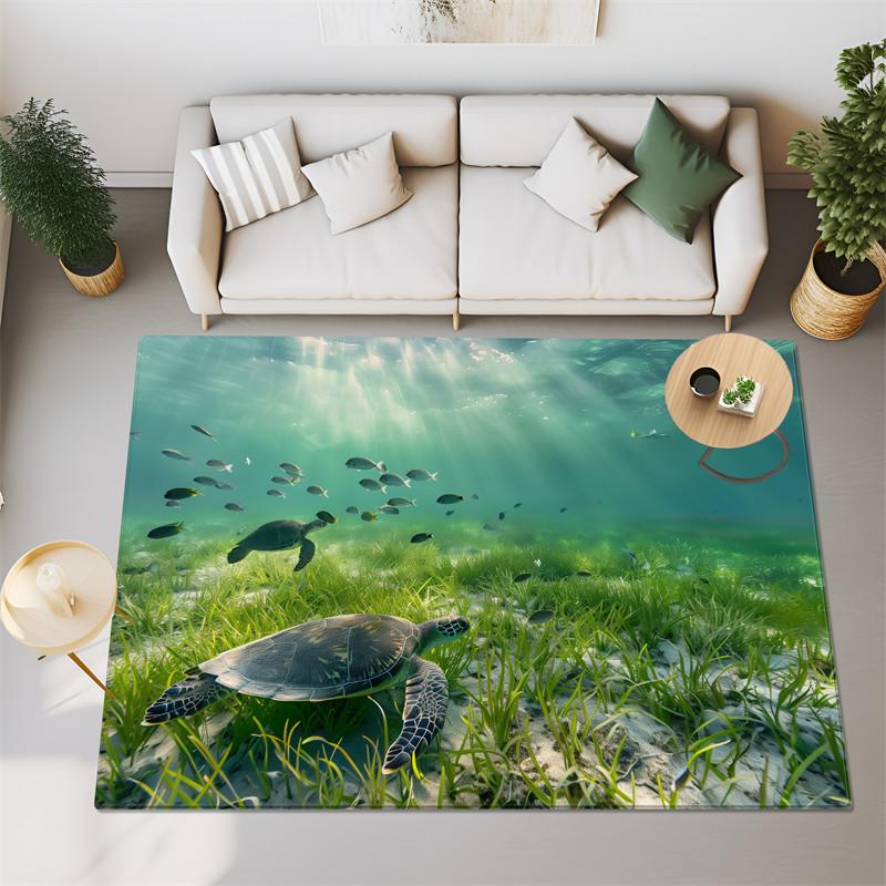 3D Sea Fish Turtles Big Carpet For Bedroom Living Room Super Soft Absorbent Sponge Bathroom Floor Mat Cute Toilet Rug Non-slip