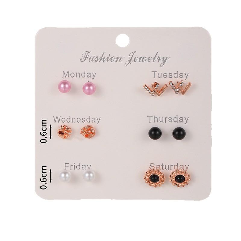 YANG&RH Fashion OL Pearl Heart-shaped Stud Earring Set E0111-1 Oil-Drip Metal Earrings Studs Niche and High-End