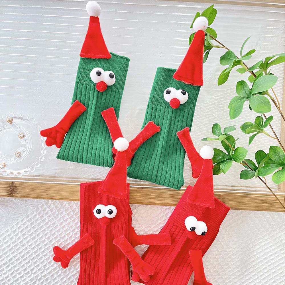 With Hands Christmas Magnetic Stocking New Year Gifts Cartoon Xmas Socks Women/Girl