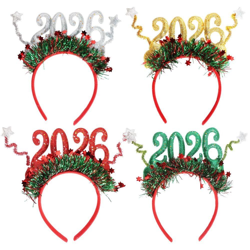Sequin 2026 Happy New Year Headband Cute Christmas Headpiece New Year Decorative Headdress  Cosplay