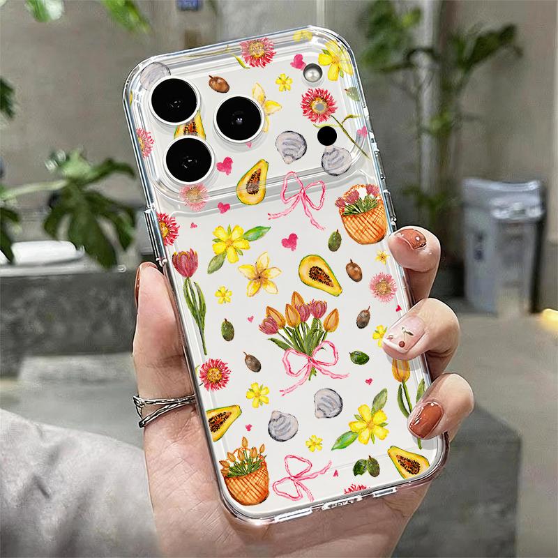 Чехол для iPhone 17 Pro Max Чехол iPhone 16 Pro Max 15 14 13 11 17E 16E Цветочный принт с листьями Ударопрочный Прозрачный Мягкий ТПУ Силиконовый Чехол