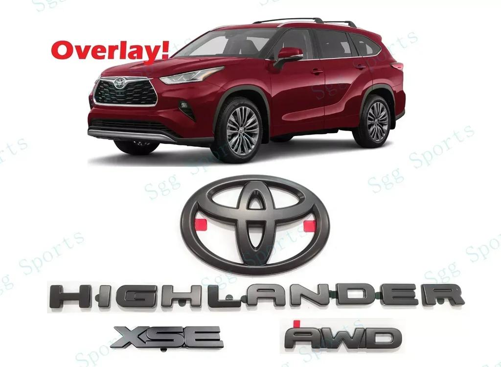 Suitable for Toyota Highlander XSE Matte Black EMBLEM OVERLAY KIT ABS Automotive Emblem Cover Sticker PT948-48200-02 Auto Parts