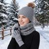 Утолщенный Комплект Шарф-Шапка и Перчатки Шапка-Бини Зимний Вязаный Комплект Перчаток Шапки с Помпоном Для Улицы