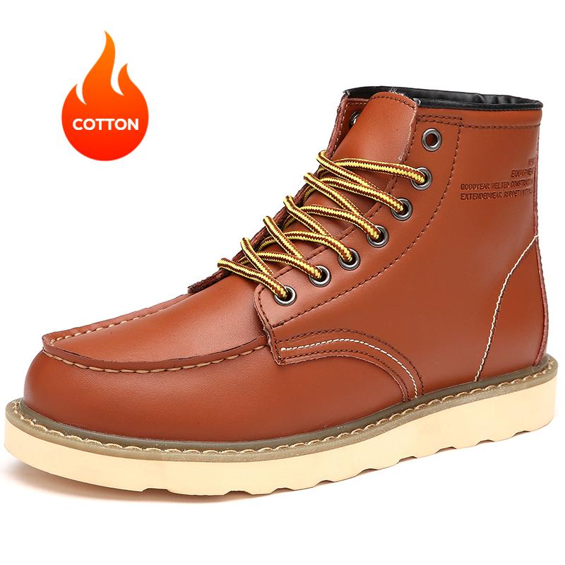 Мужские мотоциклетные ботинки, удобные рабочие ботинки на платформе, высокие кожаные ботинки для активного отдыха, модные мужские ботинки из флиса для тепла