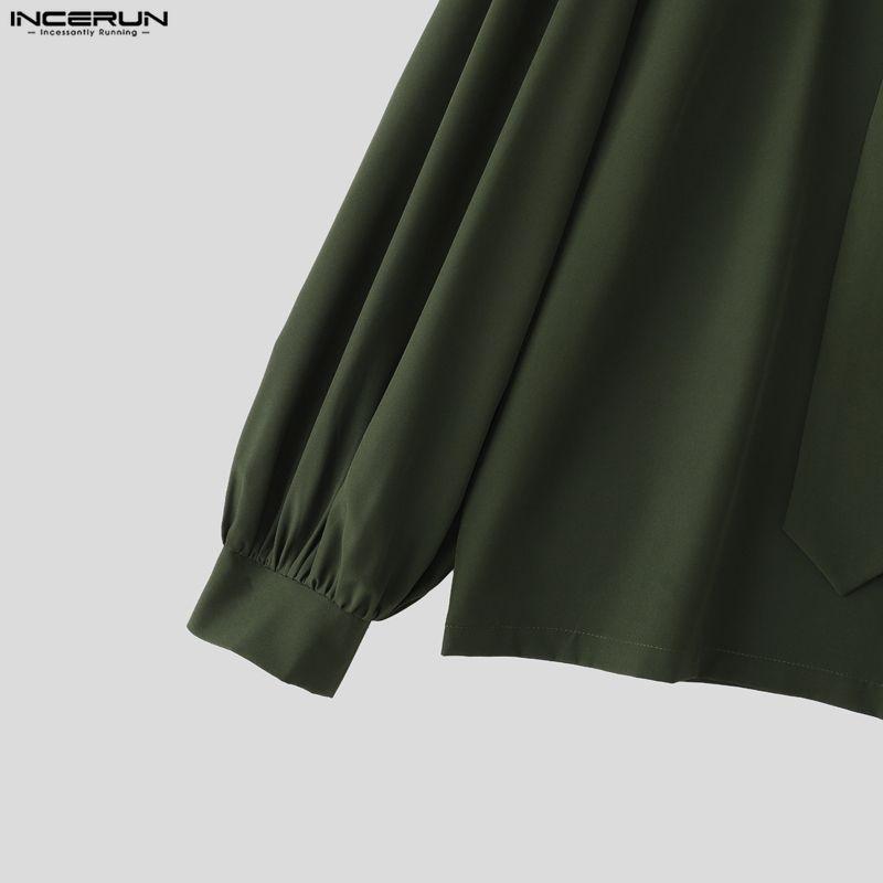 INCERUN Мужские костюмы оверсайз с морским воротником, рубашки с длинным рукавом, длинные брюки, повседневные двойки