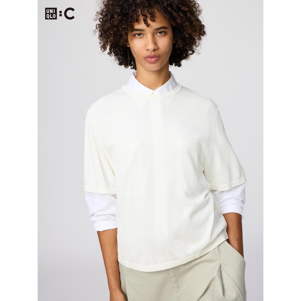 Uniqlo Японская Коробчатая Вязаная Футболка Моющаяся