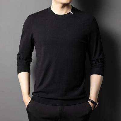 Новый весенний круглый вырез с длинным рукавом вязаный свитер мужской однотонный пуловер свитер футболка повседневная модная нижняя рубашка