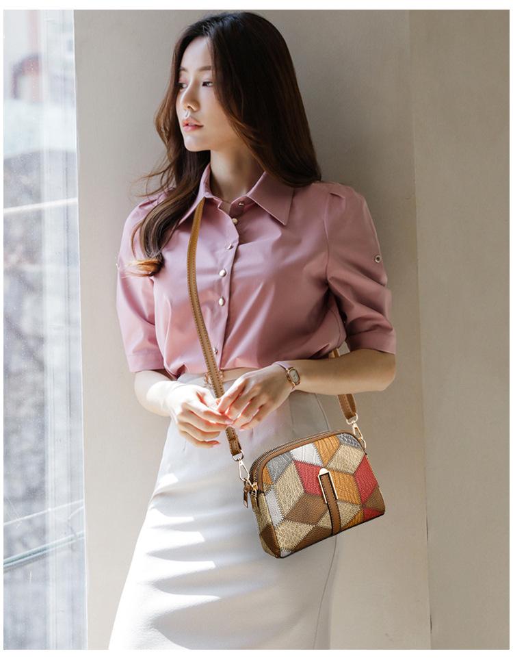 Этнический стиль колор-блок пэчворк двойная молния сумка кроссбоди