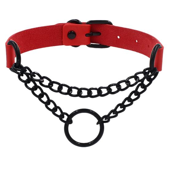 Goth Choker Necklace Faux Leather Gothic Choker Adjustable Metal O-Ring Chain Collar Cool Punk Emo Jewelry for Women Men