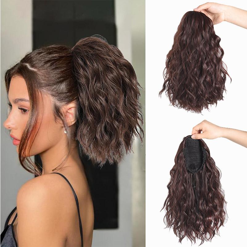 Синтетический шнурок, пушистый хвостик, 14 дюймов, водная рябь, искусственный хвост, наращивание волос, короткие волосы для женщин