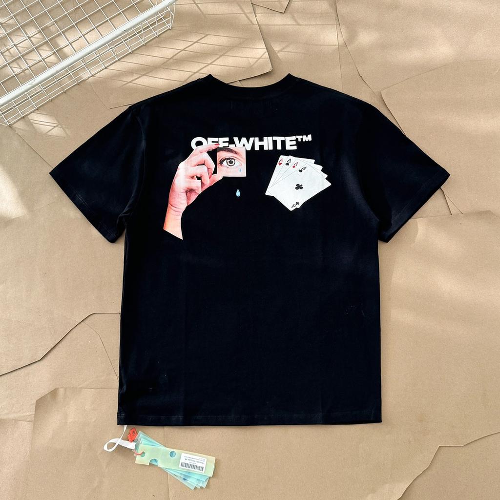 Off-White Летняя новинка 2025 года с принтом покерных карт и букв, классическая футболка с короткими рукавами для мужчин и женщин, парная футболка
