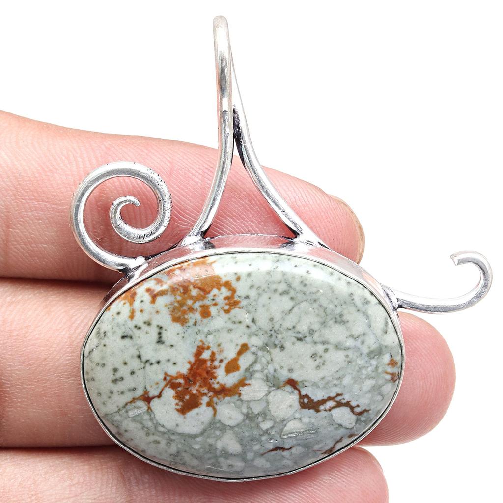Американская яшма Драгоценный камень Ручной работы Женский Унисекс Серебряный Ювелирный Кулон 2