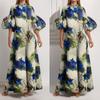 Spring New Women's Clothing Elegant Plant Print Puff Sleeve Dress for Women
