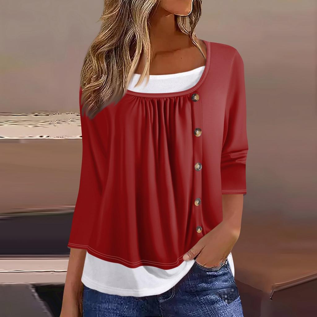 Женская футболка Футболка с принтом Рукав 3/4 Искусственные двойки Повседневные Выходные Мода Базовый Обычный Топ