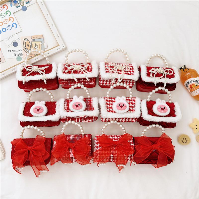 Elegant Pearl Red Childrens Handbag For Girls Featuring Breathable And Material Wearresistant