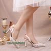 Sandals Shoes for Women 2024 White Luxury Wedding Shoes Bridal Female Lace Fashion High Heels Pearl Summer Footwear Pointed Toe