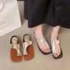 Мода 2025 Новые летние тапочки Женская мода Квадратный носок Закрытый Яркая кожа Мягкая подошва Противоскользящая Износостойкая подошва Обувь на каблуке