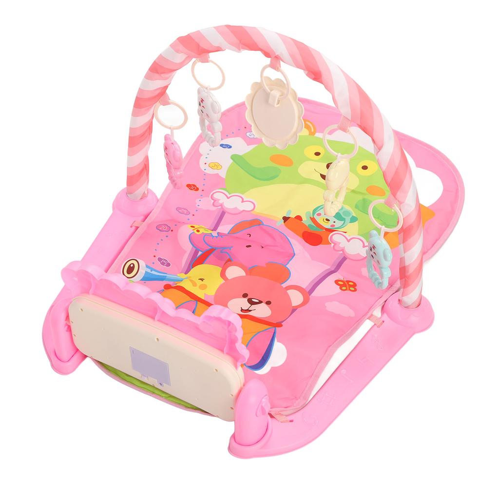 Toddler Infants Pink Cartoon Hot Air Balloon Animal Pattern Musical Light Gym Mat Baby Kick Piano