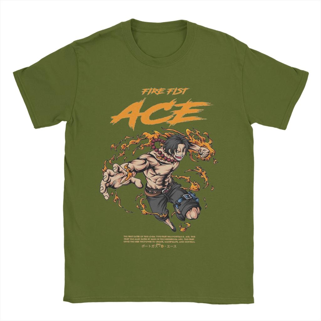 Vintage Portgas D Ace TShirt for Men Crewneck Pure Cotton T Shirts Ones Pieces Short Sleeve Tees Plus Size Tops