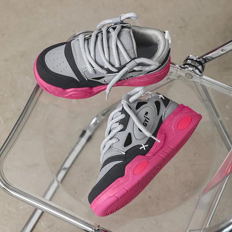 Мужские кроссовки на массивной подошве, модные повседневные кроссовки из микрофибры, дышащие туфли на платформе с увеличенной высотой