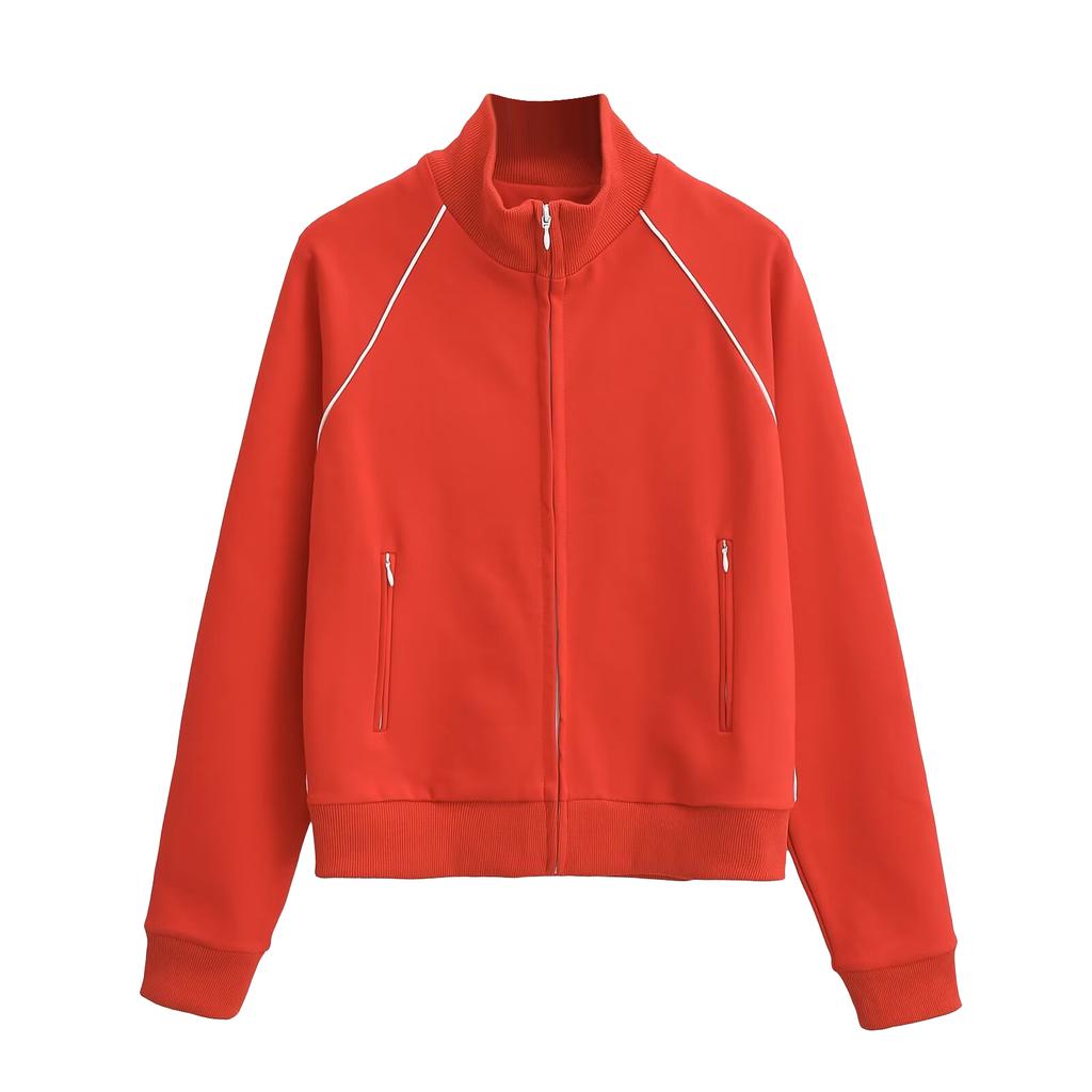 Женская спортивная куртка с воротником-стойкой и молнией, повседневная, короткая, кардиган с длинным рукавом