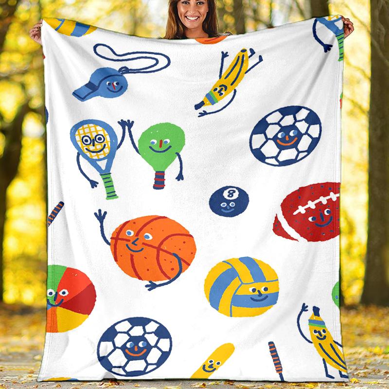 ball sports Theme Printed Blanket - Perfect for Couch, Bed, Travel & Outdoor Use | Machine Washable, Cozy & Durable.