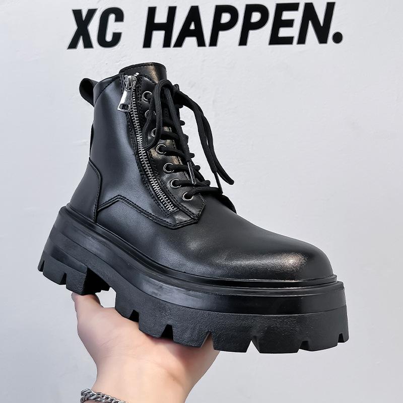 Новые ботинки Мартин мужские осенне-зимние бархатные в британском стиле на толстой подошве с увеличением роста, мотоциклетные полусапоги средней высоты 70022-A