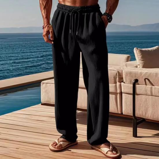 Мужские брюки с завязками на талии, широкие свободные брюки с боковыми карманами, плиссированный дизайн, однотонные повседневные спортивные брюки полной длины