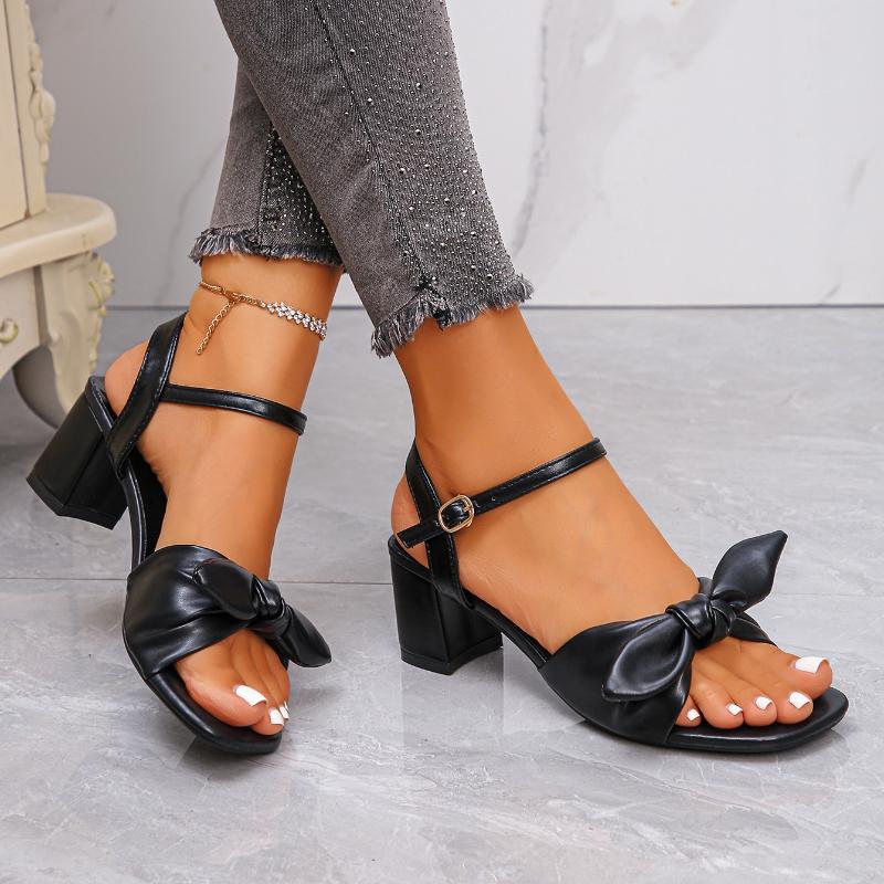 Мода 2025 Элегантные туфли-босоножки на высоком каблуке с бантом для вечеринки Летняя новинка с открытым носком Удобная обувь с темпераментом Массивный каблук