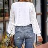 Fashion V-neck Loose Lace Patchwork White Shirt Women Elegant Vintage Lantern Sleeve Loose Women's Blouses Hollow Out Solid Casual Shirts New 26351