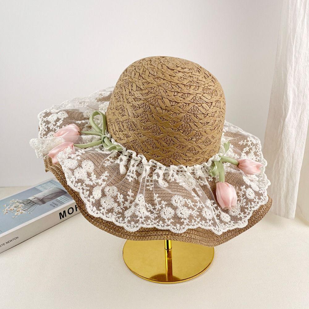 Wide Brim Straw Hat Tulip Sunscreen Hat Fashion Sunshade Hat Summer