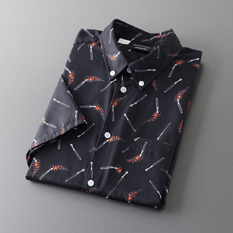 Label Cutting Retro Hong Kong Style Summer plus Size Men's Clothing Short Sleeve