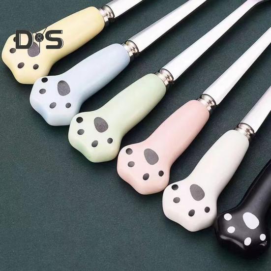 Вилка для торта, вилка в виде мультяшного кота, новинка, гладкие края, керамическая ручка, вилка для фруктов, десертов, лапши