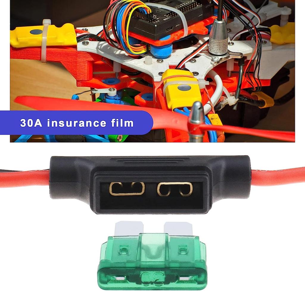 2-Pack XT60 Male to XT60 Female Extension Cable with 30A Fuse | 12AWG Silicone Wire | For E-Bikes, RC Drones, Quadcopter, Charger