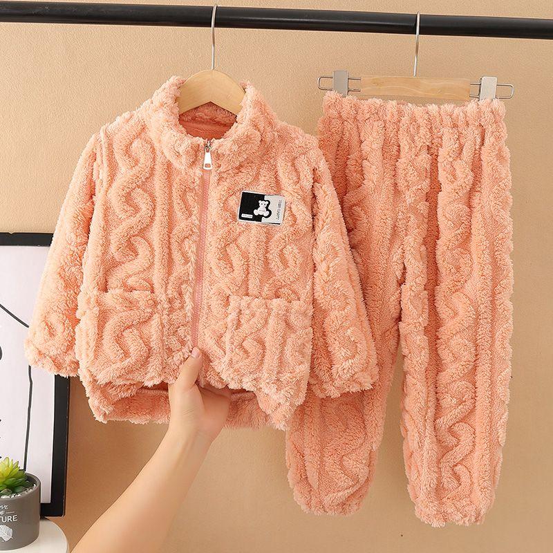 Children's Pajamas Girls Coral Fleece Thickened Boys Facecloth Fall and Winter Baby Girls Home Wear Winter Suit