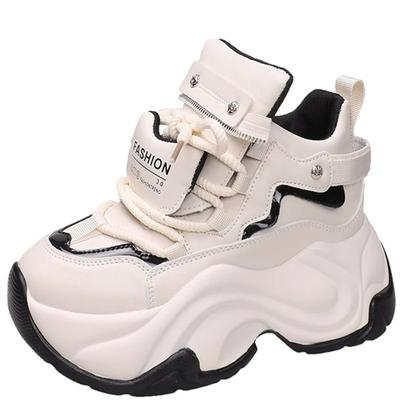 Модные толстые кроссовки 8 см на толстой подошве, новинка 2024 года, женская спортивная обувь на высокой платформе, повседневная обувь для папы из кожи на танкетке