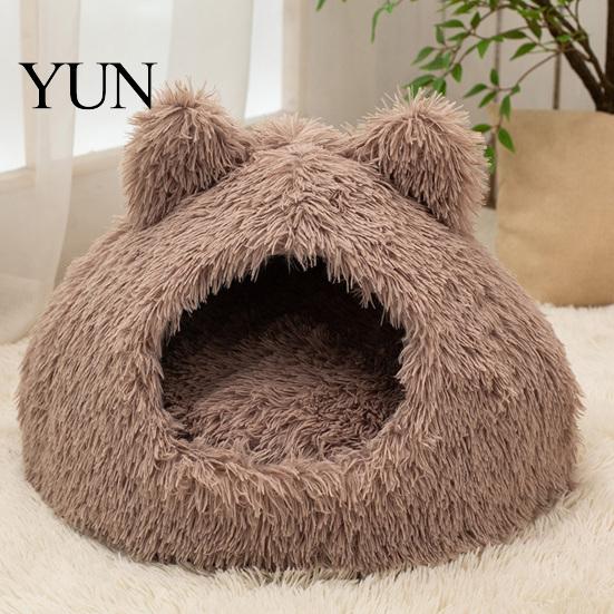 Indoor Cat Sleeping Nest Plush Cave Bed, Warm Enclosed Hideaway, Fluffy Cozy Self Warming Bed for Cold Weather Tent Burrow Cats Small Dogs Pet Sack